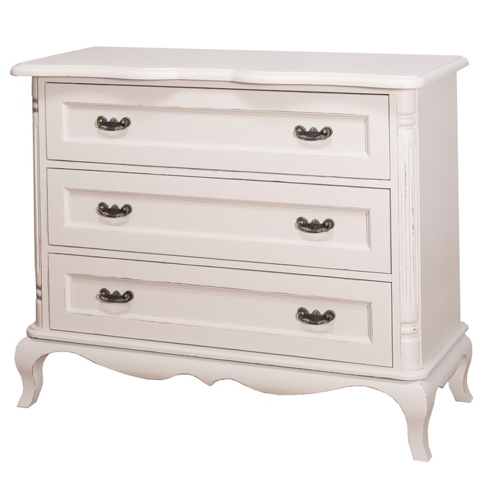 Comoda Szel-Mob cu 3 sertare chic sertare pe sine soft close, culoare gri deschis, 100% lemn masiv