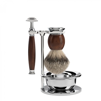 Set de barbierit cu aparat de ras clasic, pamatuf cu par de bursuc cu maner din lemn de esenta tare si bol Muehle Sophist S 93 H 47 SSR Set de barbierit cu aparat de ras clasic, pamatuf cu par de bursuc cu maner din lemn de esenta tare si bol Muehle Sophist S 93 H 47 SSR