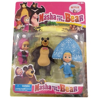 Set 3 figurine, Masha si ursul, 2 figurine masha, 1 figurina urs cu papion, multicolor Set 3 figurine, Masha si ursul, 2 figurine masha, 1 figurina urs cu papion, multicolor