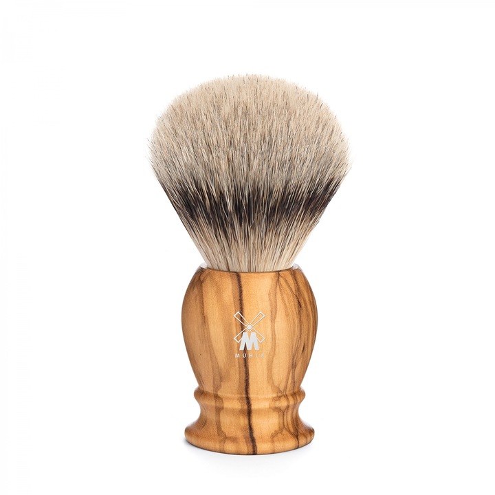 Pamatuf cu par de bursuc Silvertip Badger si maner din lemn de maslin Muehle Classic 091 H 250