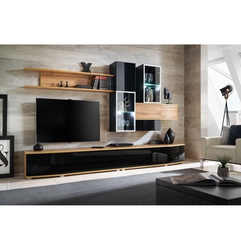 Living Genarom Manhattan 29 WTS MH Stejar Wotan/ Negru Lucios, 300 x 180 x 45 cm Living Genarom Manhattan 29 WTS MH Stejar Wotan/ Negru Lucios, 300 x 180 x 45 cm