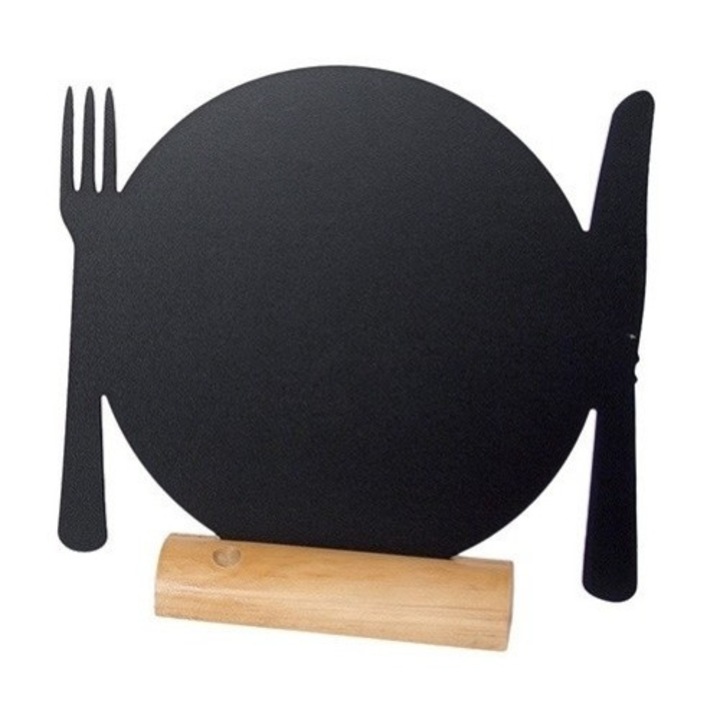 Tabla de scris Securit Silhouette Plate 24x25,3x6cm, baza de lemn, include marker creta, negru