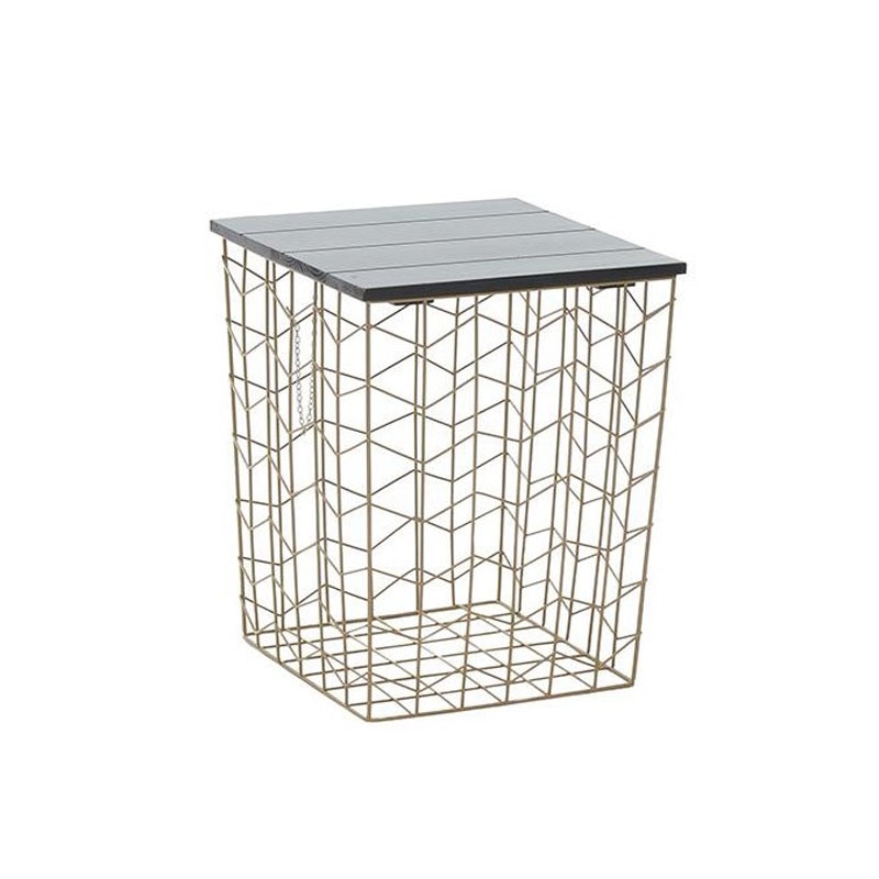 Masa cafea din metal, cu blat din lemn, Auriu/Negru, 41x41x52 cm