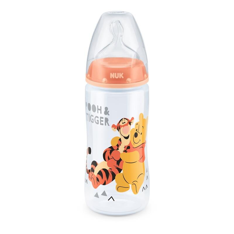 Biberon din polipropilena cu tetina din silicon 300 ml 0-6 luni Nuk First Choice+ Winnie the Pooh 741800P, Multicolor