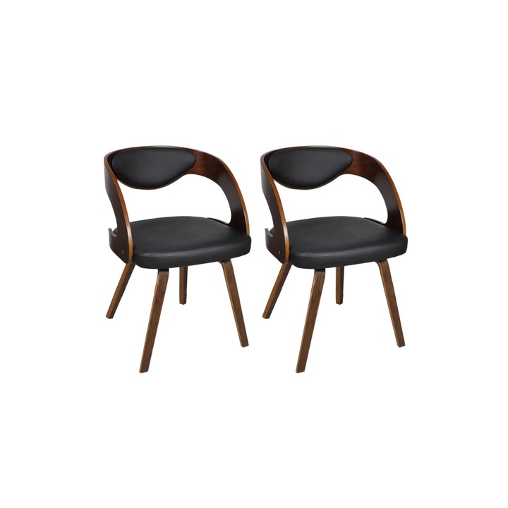 Set scaune de sufragerie vidaXL, 2 buc., maro, piele ecologica, 52 x 48 x 75,5 cm, 14.1 kg