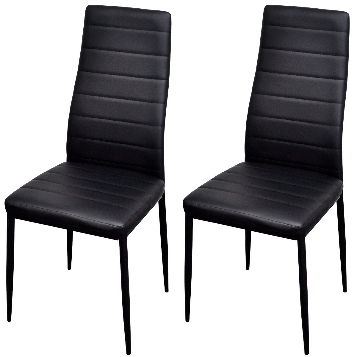 Set de 2 scaune de bucatarie, vidaXL, tapiterie din piele artificiala si cadru metalic, Negru, 41 x 51 x 98 cm