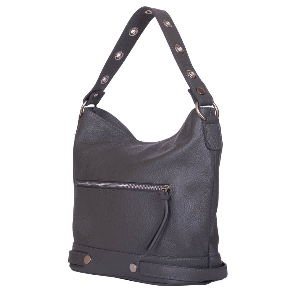 Geanta de dama din piele naturala Cellia gri