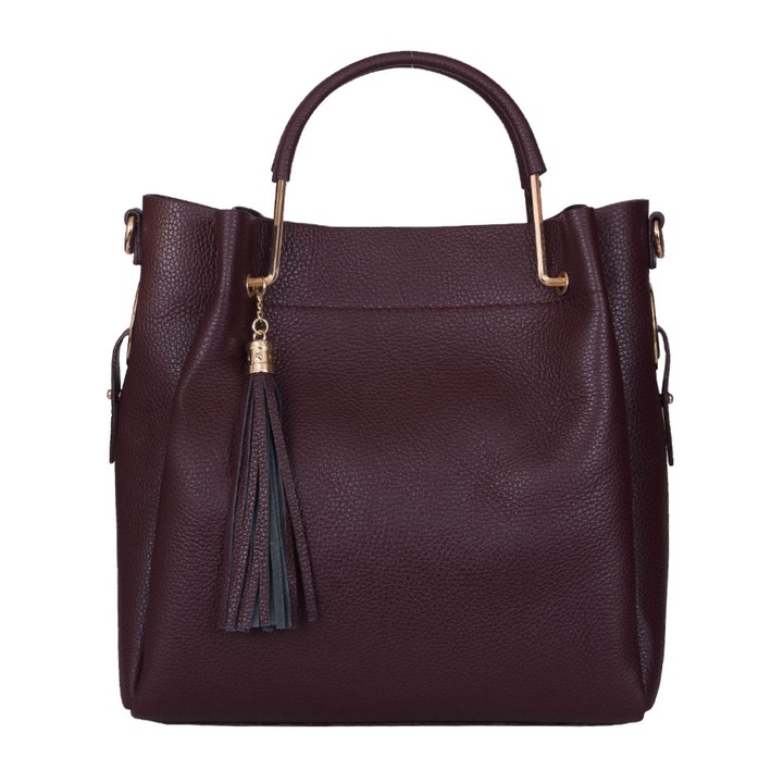 Geanta Fabiana din piele naturala pentru dama, Visiniu, 32x32cm