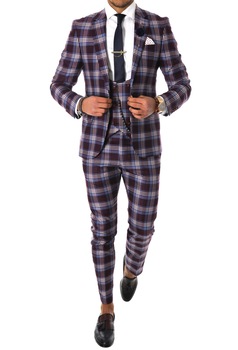 Costum pentru barbati, elegant, model in carouri, mov Costum pentru barbati, elegant, model in carouri, mov