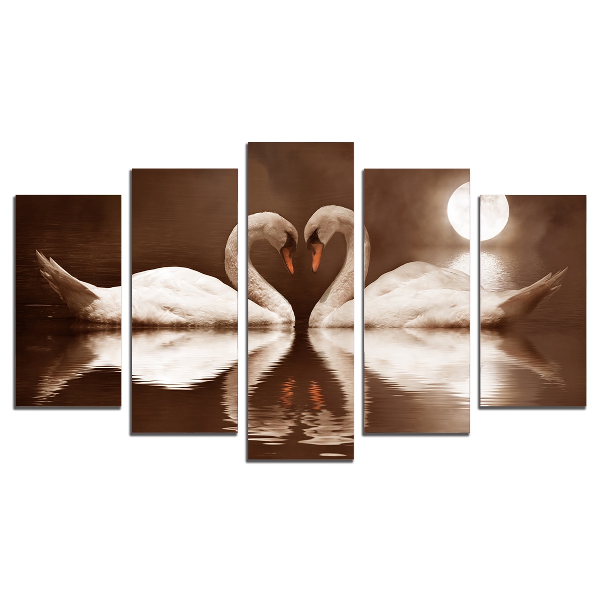 Tablou Multicanvas, 5 Piese, Lebede maro, 108х60 cm