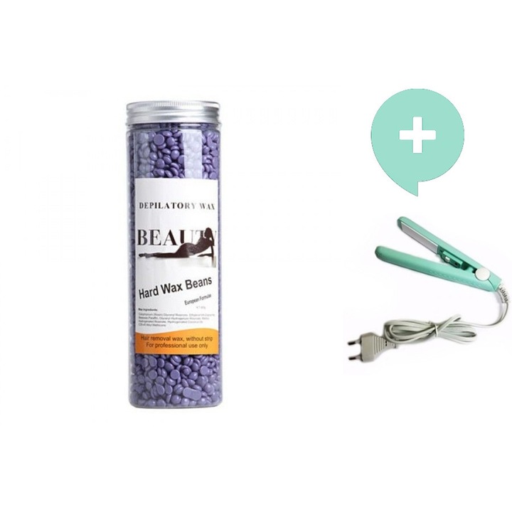 Beauty Szett - Szőrtelenítő gyantagyöngy, 400 Gr + Mini hajvasaló