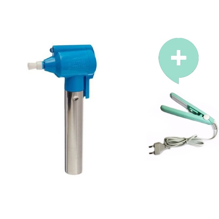 Készlet - Luma Smile folteltávolító és fogpolírozó rendszer, elemmel működik, fehér/kék + mini hajvasaló