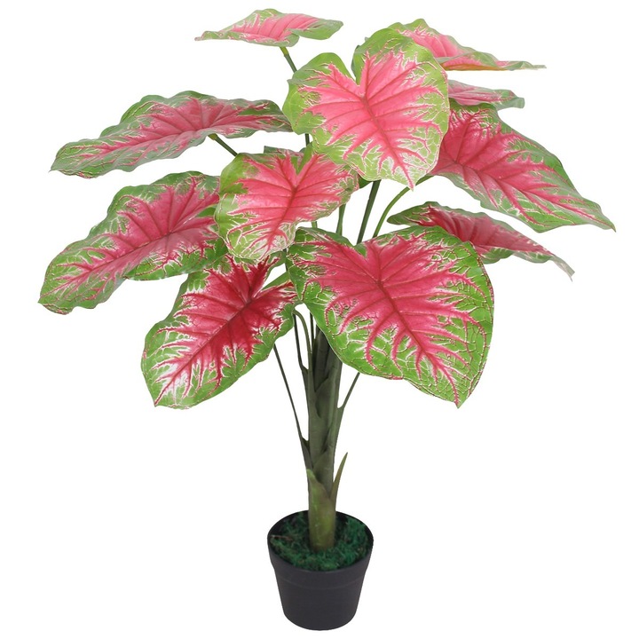 Planta artificiala Caladium in ghiveci, vidaXL, Plastic, Verde, 70 cm