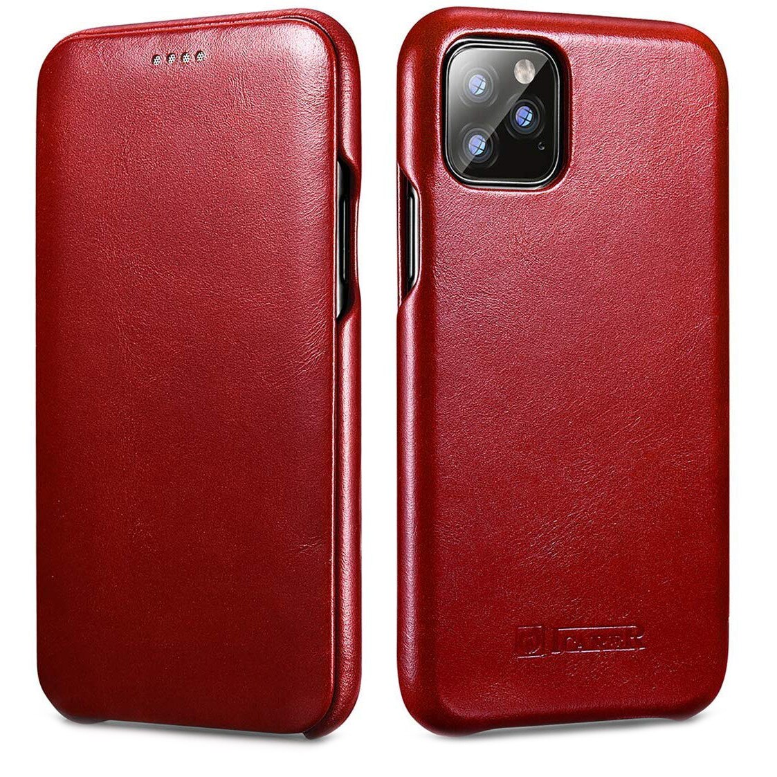 Husa iPhone 11 Pro Max, iCarer Vintage Curved, din piele, tip carte cu clapeta curbata, Rosu burgund