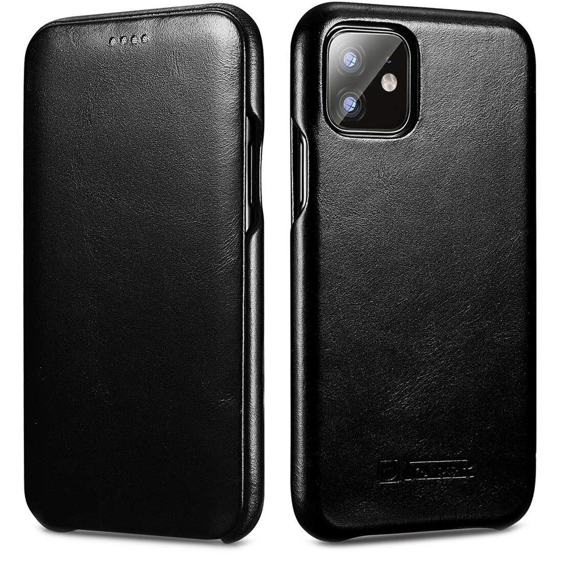 Husa iPhone 11 Pro, iCarer Vintage Curved, din piele, tip carte cu clapeta curbata, Negru