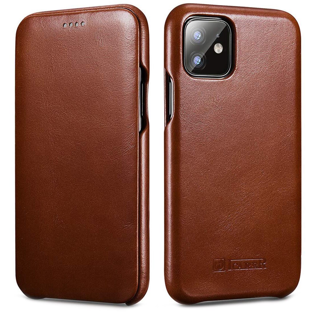 Husa iPhone 11 Pro, iCarer Vintage Curved, din piele, tip carte cu clapeta curbata, Maro coniac