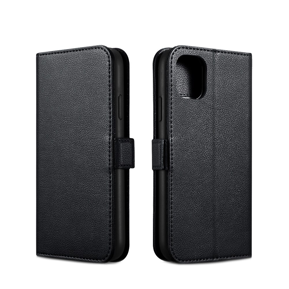 Husa iPhone 11, iCarer, piele naturala Nappa 2 in 1, inchidere magnetica, tip carte + back cover, culoare Negru
