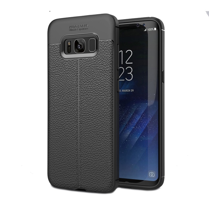 Калъф за Samsung Galaxy S8 Plus CaseMe, силикон, TPU с кожена шарка, back cover, Черно