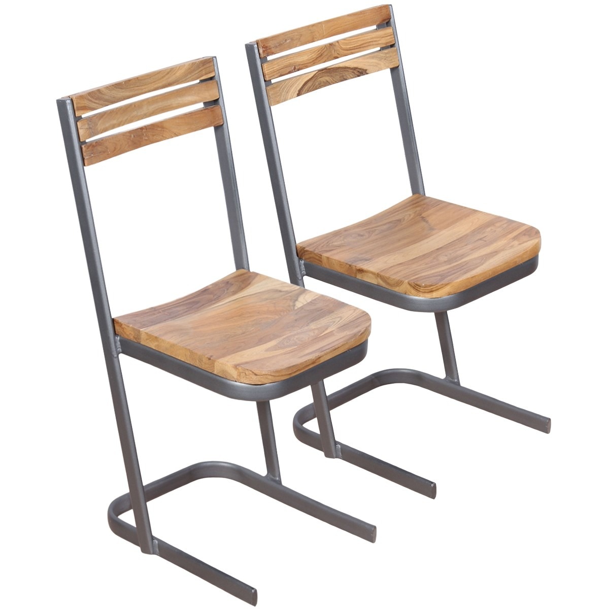Set de 2 scaune de bucatarie din lemn dur de tec, vidaXL, Maro, 33 x 39 x 75 cm