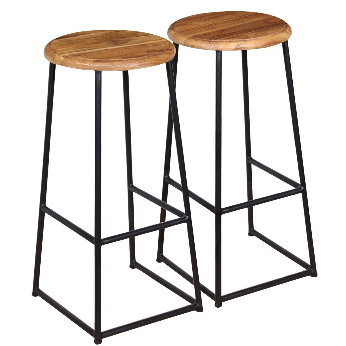 Set de 2 scaune de bar din lemn de tec, vidaXL, cadru de metal, Maro, 35 x 35 x 76 cm