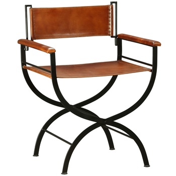 Scaun pliabil din piele naturala si cadru din otel, vidaXL, Maro, 59 x 48 x 77 cm Scaun pliabil din piele naturala si cadru din otel, vidaXL, Maro, 59 x 48 x 77 cm