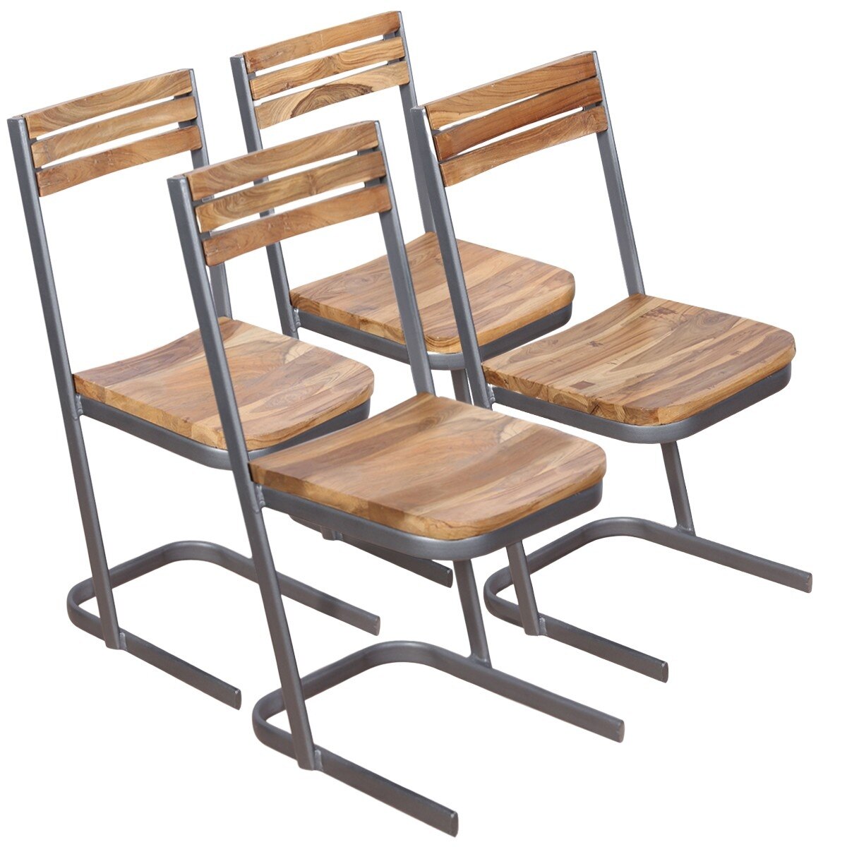 Set de 4 scaune de bucatarie din lemn dur de tec, vidaXL, Maro, 33 x 39 x 75 cm