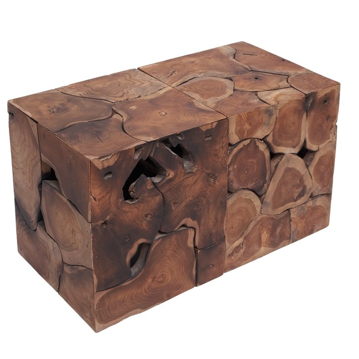 Set de tabureti tip masuta 2 piese, din lemn de tec masiv, vidaXL, Maro, 40 x 40 x 45 cm