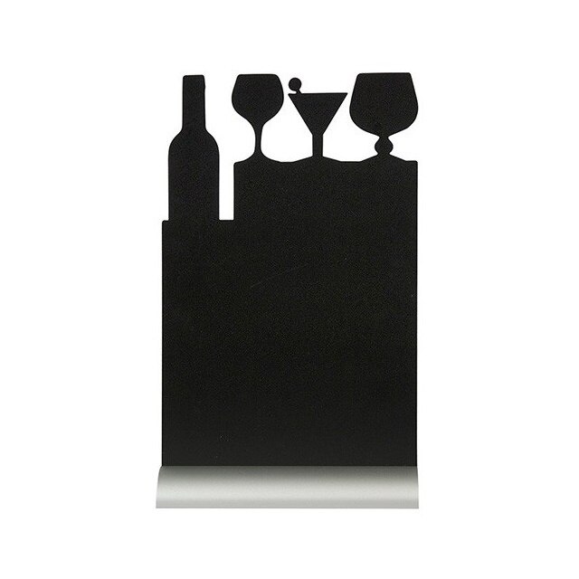 Tabla de scris Securit Silhouette Cocktail 34,5x21x6cm, baza aluminiu, include marker creta, negru