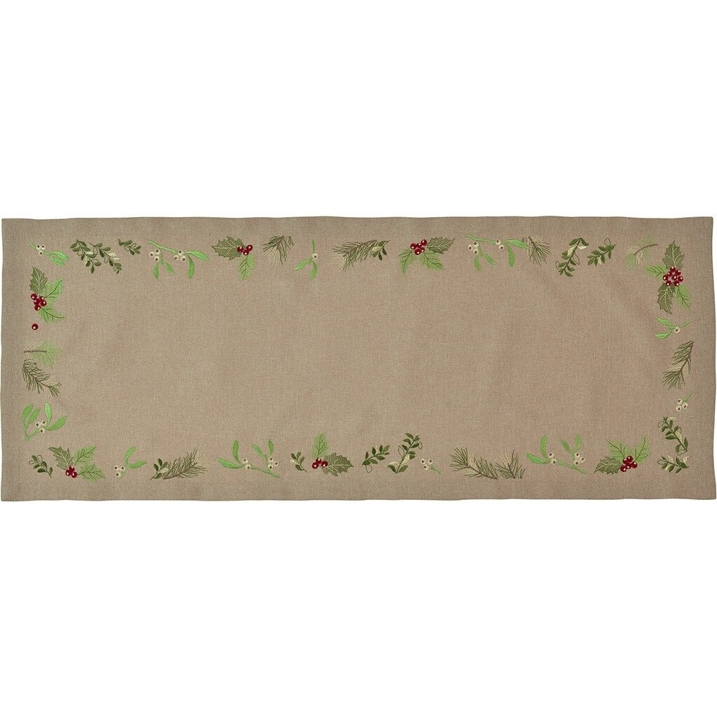 Napron Sander Embroidery X-Mas Leaves 20x80cm, Bej