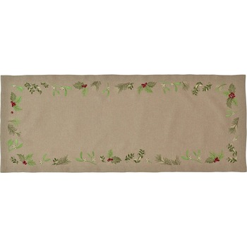 Napron Sander Embroidery X-Mas Leaves 20x80cm, Bej Napron Sander Embroidery X-Mas Leaves 20x80cm, Bej