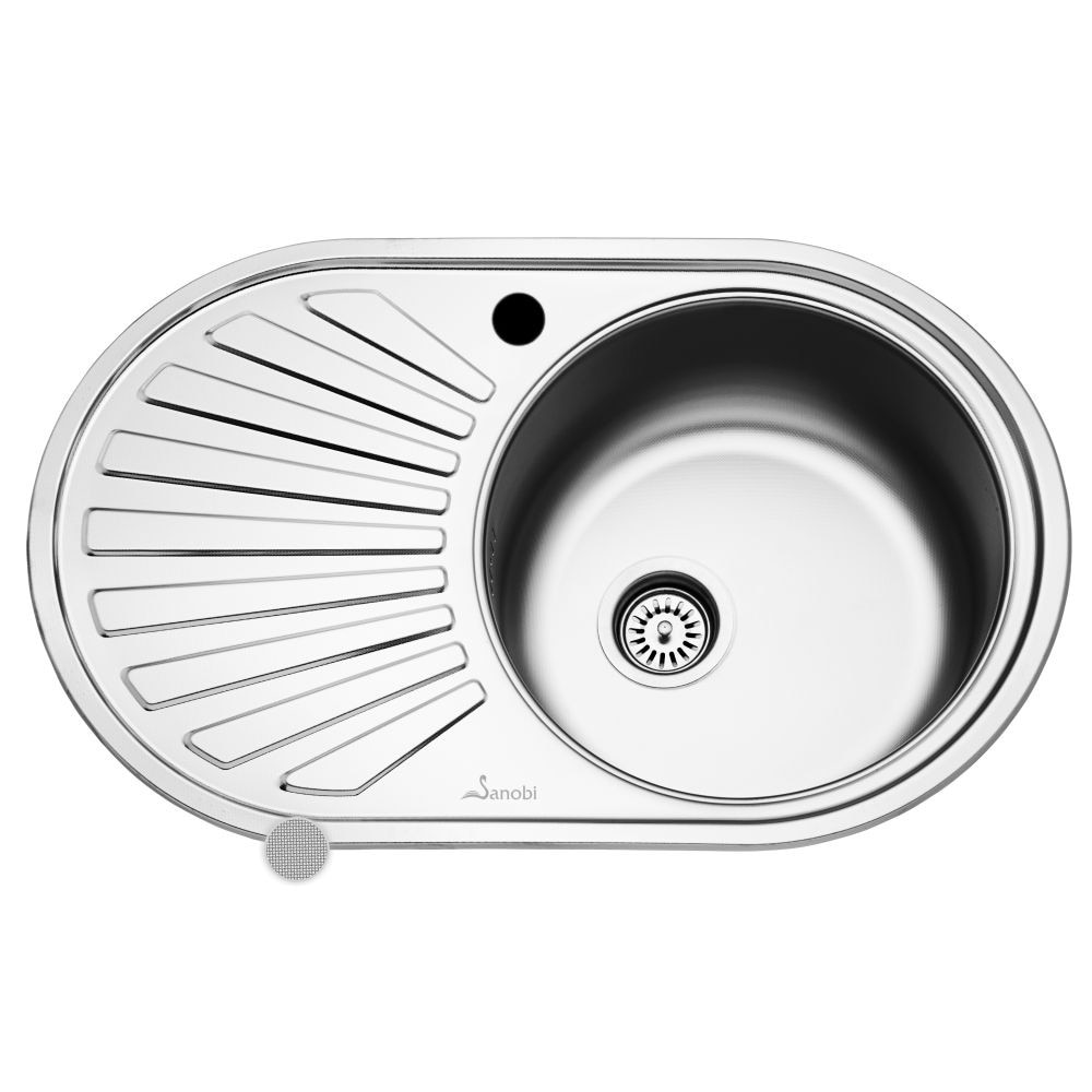 Chiuveta Sanobi 2020.BDL-OV.780X480mm, adancime 165mm, cuva pe dreapta, montare pe blat, linen