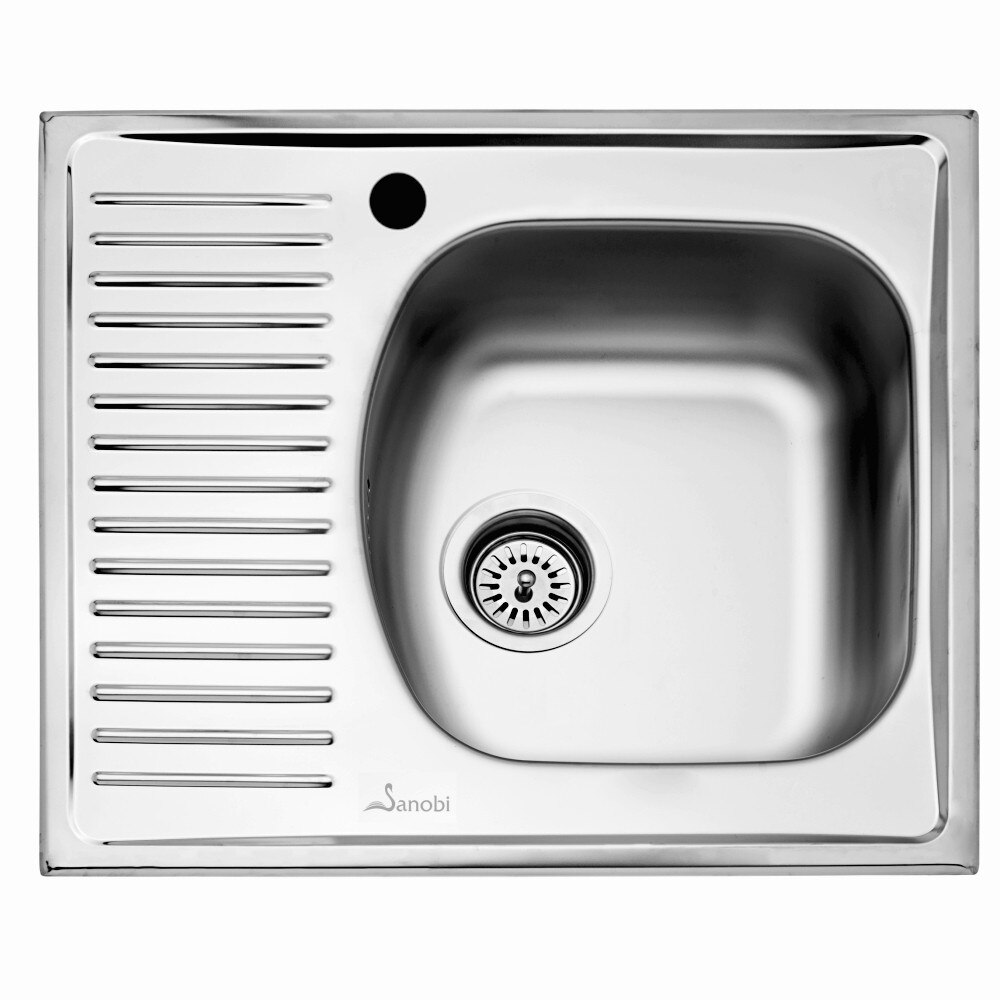 Chiuveta Sanobi 2601.B1/2DM.580X510mm, adancime 160mm, cuva pe dreapta, montare pe blat, finisaj lucios