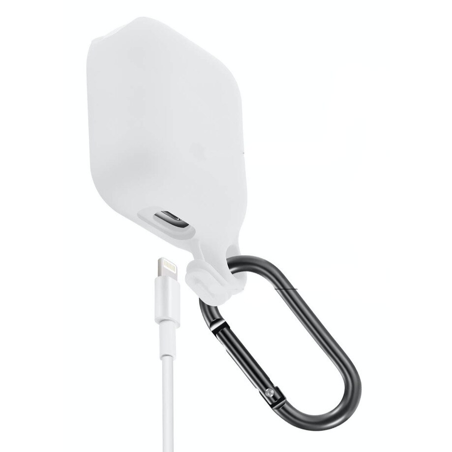 Husa protectoare cu holder pentru AirPods, Siliciu, Hidroizolarea Alb aprins