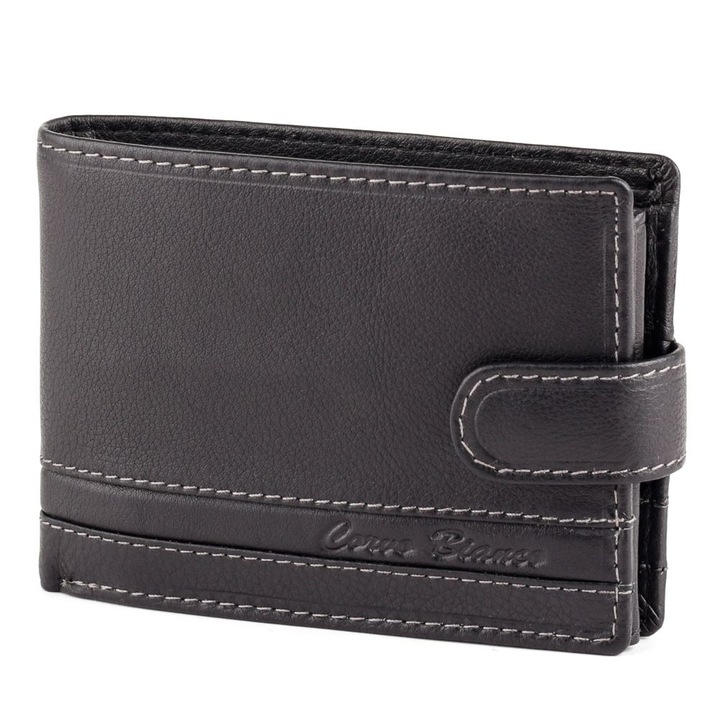 Portofel pentru barbati, GreenDeed, Piele, inchidere cu capsa, Negru