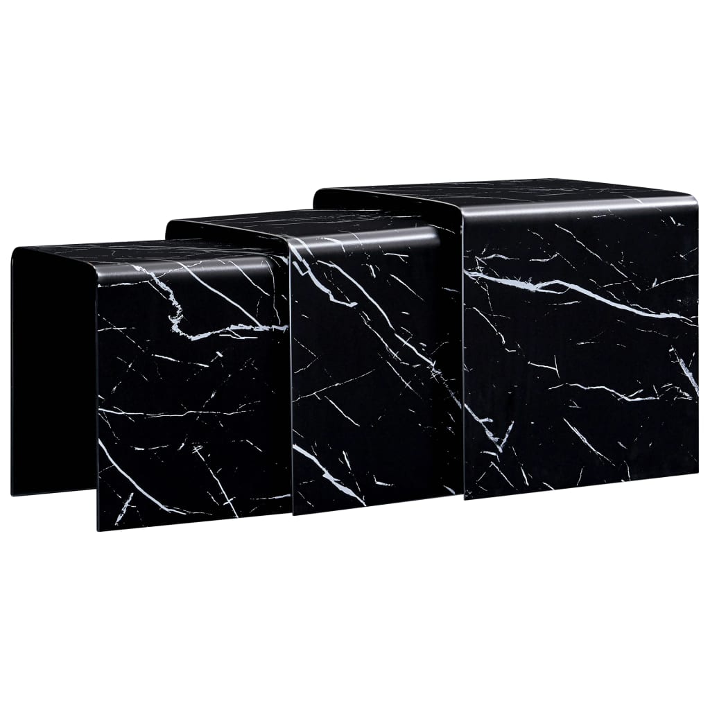 Set 3 masute de cafea suprapuse, vidaXL, Marmura, 42 x 42 x 41,5 cm, Negru