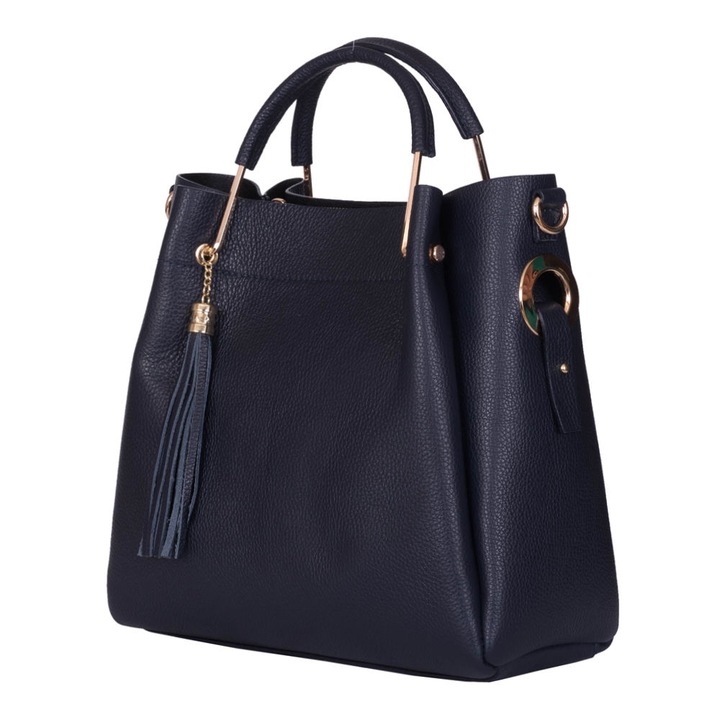 Fabiana női táska természetes bőrből, Tengerészkék, 32x32cm