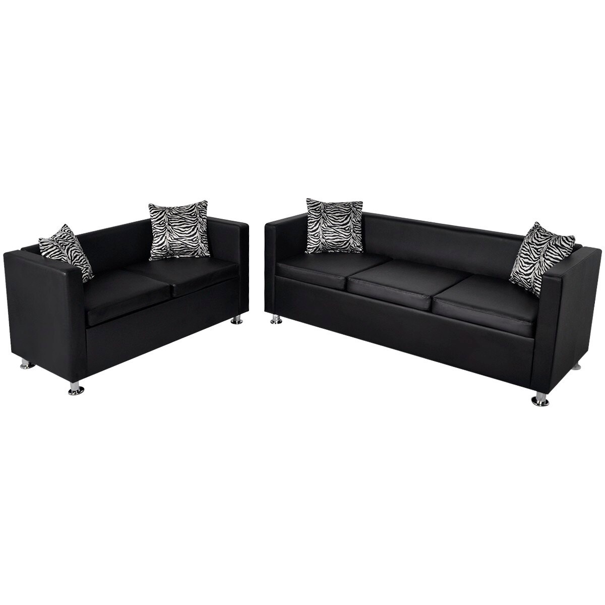 Set de 2 canapele 3 locuri si 2 locuri, vidaXL, piele artificiala, negru, 170 x 62,5 x 63 cm