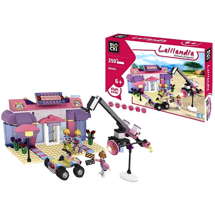 Конструктор idealSTORE Pink Film Adventure Construction Set, Модел с 250 елемента и 3 персонажа, които ще разнообразят забавлението, Повишава креативността и въображението