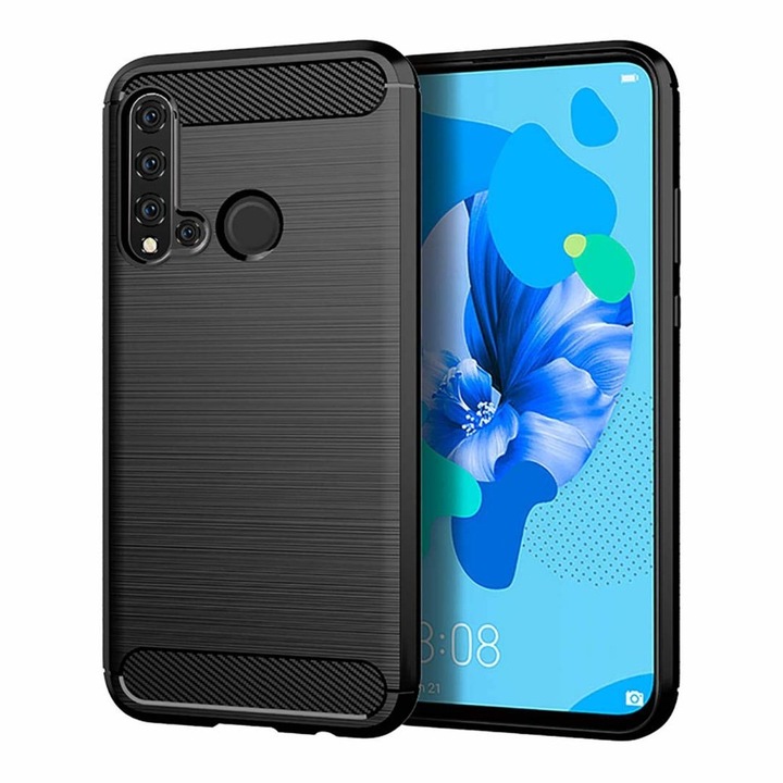 Кейс за Huawei P20 Lite 2019, Techsuit Carbon Silicone, черен