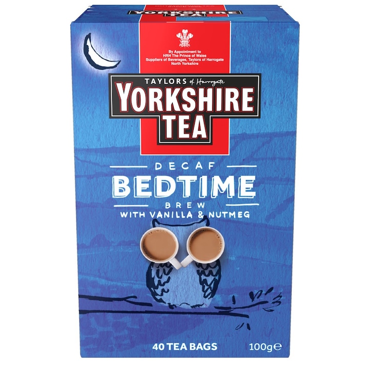 Черен чай Yorkshire Decaf Bedtime Brew, Taylors of Harrogate, 40 пакетчета чай без индивидуална опаковка, 100 гр