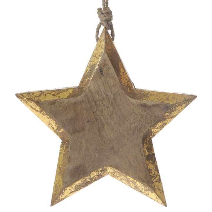 Decoratiune Craciun din lemn Star, 18x3x18, maro, auriu