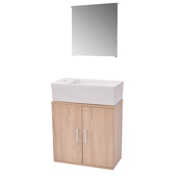 Set mobilier de baie, 3 piese cu chiuveta inclusa, vidaXL, Bej, 48 x 25 x 48 cm Set mobilier de baie, 3 piese cu chiuveta inclusa, vidaXL, Bej, 48 x 25 x 48 cm