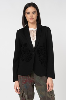 DESIGUAL, Sacou din amestec de jerseu, cu mandale catifelate Graz, Negru DESIGUAL, Sacou din amestec de jerseu, cu mandale catifelate Graz, Negru
