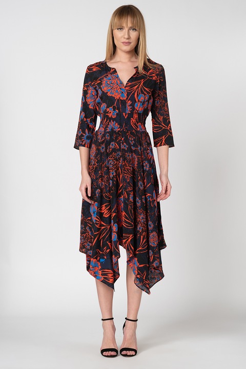 DESIGUAL, Rochie evazata cu talie elastica Hudson, Albastru royal/Rosu vermillion/Bleumarin