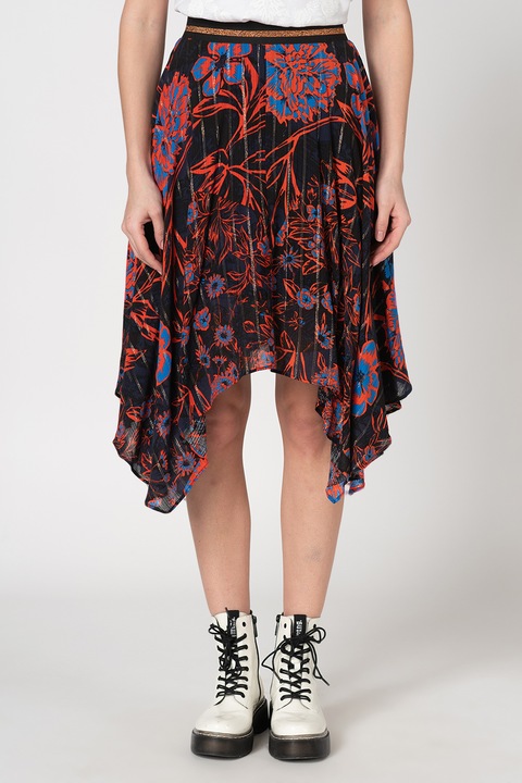 DESIGUAL, Itaca aszimmetrikus midiszoknya, Fekete/Élénkpiros/Tengerészkék