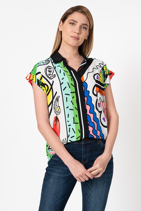 DESIGUAL, Camasa cu maneci scurte si model grafic Calabria, Multicolor