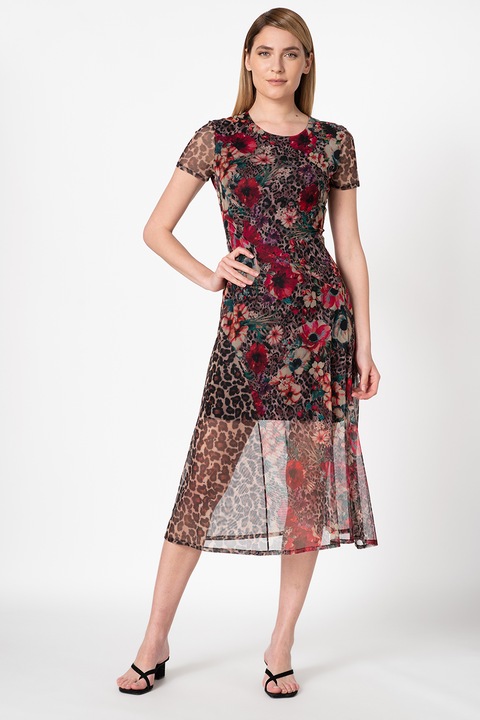 DESIGUAL, Rochie midi cu model floral si animal print Calgary, Multicolor