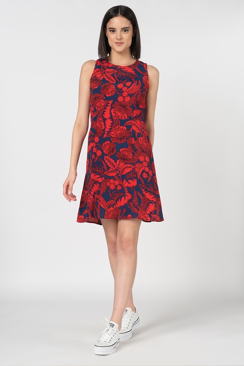 DESIGUAL, Разкроена рокля Wels с флорална шарка, Червен/Тъмносин, XL