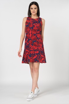 DESIGUAL, Rochie evazata cu model floral Wels, Rosu/Bleumarin, S DESIGUAL, Rochie evazata cu model floral Wels, Rosu/Bleumarin, S