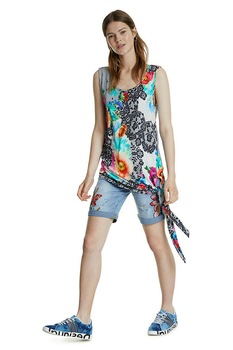 DESIGUAL, Top cu imprimeu floral si detaliu lateral innodat, Multicolora DESIGUAL, Top cu imprimeu floral si detaliu lateral innodat, Multicolora